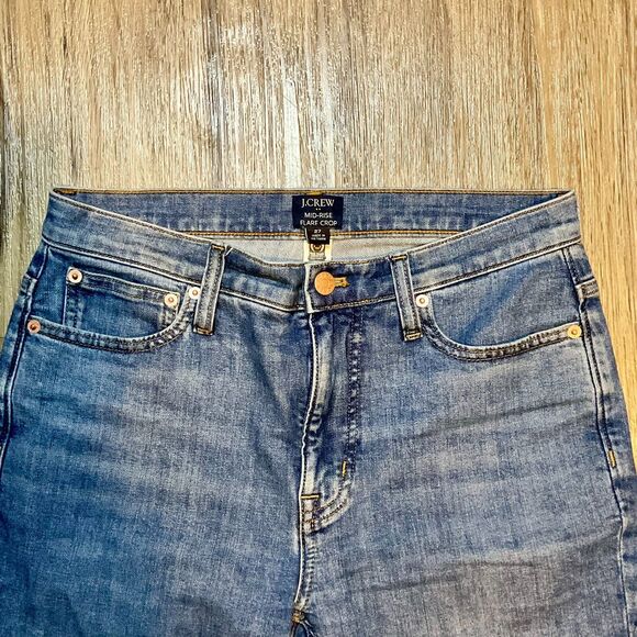 J Crew Mid Rise Flare Crop Denim Jeans‎ Womens Blue Stretch Size 27 - Picture 2 of 8